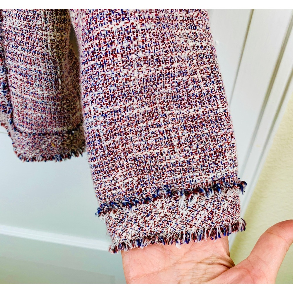 Banana Republic Frayed‎ Boucle Tweed Zip Front Linen Blend Cropped Jacket / 2 - Picture 9 of 16